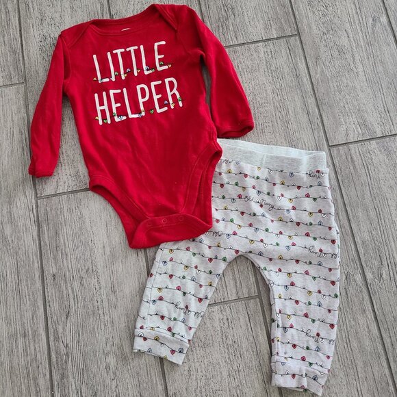 🏷 3/$15 or 5/$20 Old Navy Baby “Little Helper” Holiday Outfit Set 6–12 Months - Picture 1 of 6